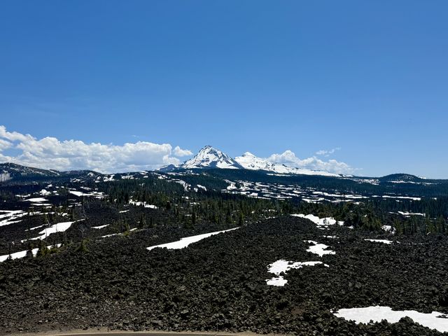 The Three Sisters in a sea of lava rock