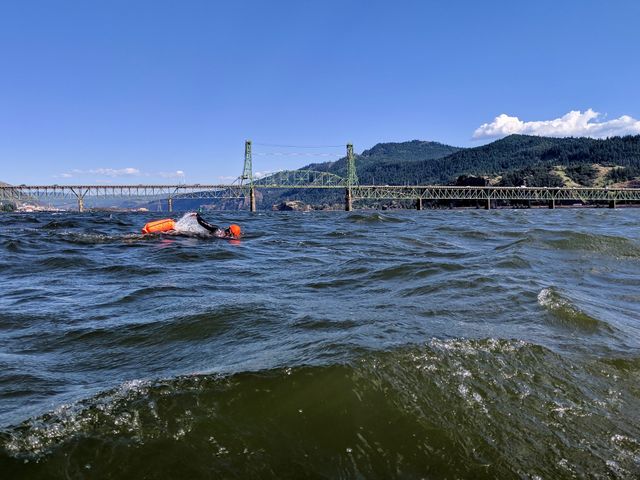 Paul swimming in the Columbia