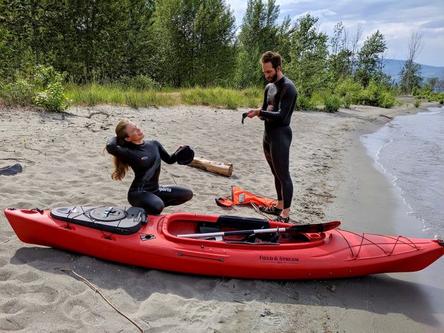 Suiting up for the Columbia River swim